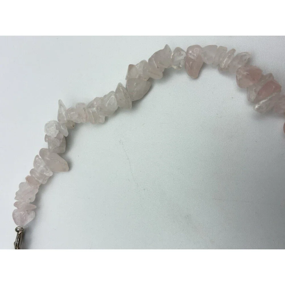 Rose Quartz?? Gemstone Nugget & Chip Necklace 13” White Light Pink